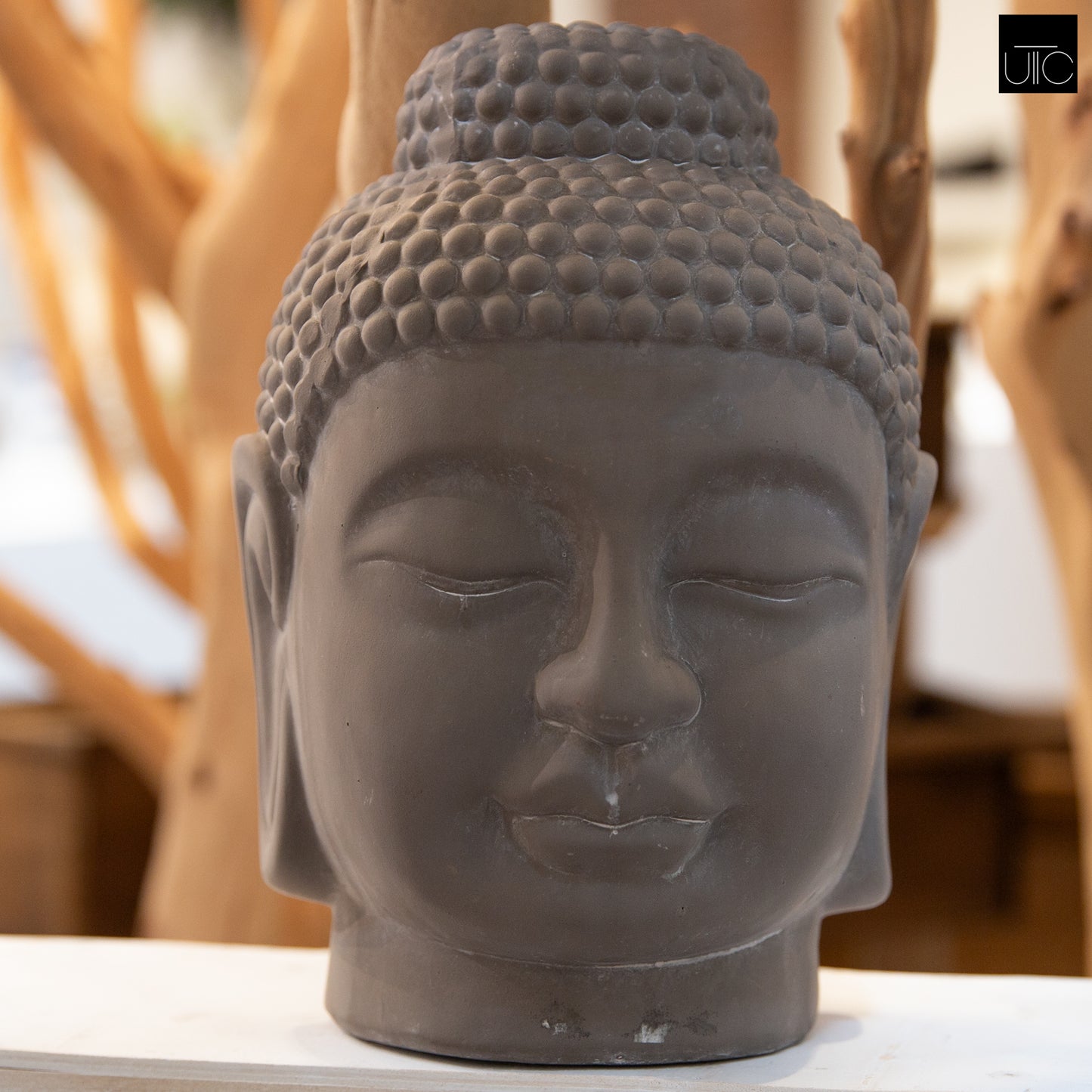 Terracotta Buddha Head Figurine Washed Finish Gray-12.75"H