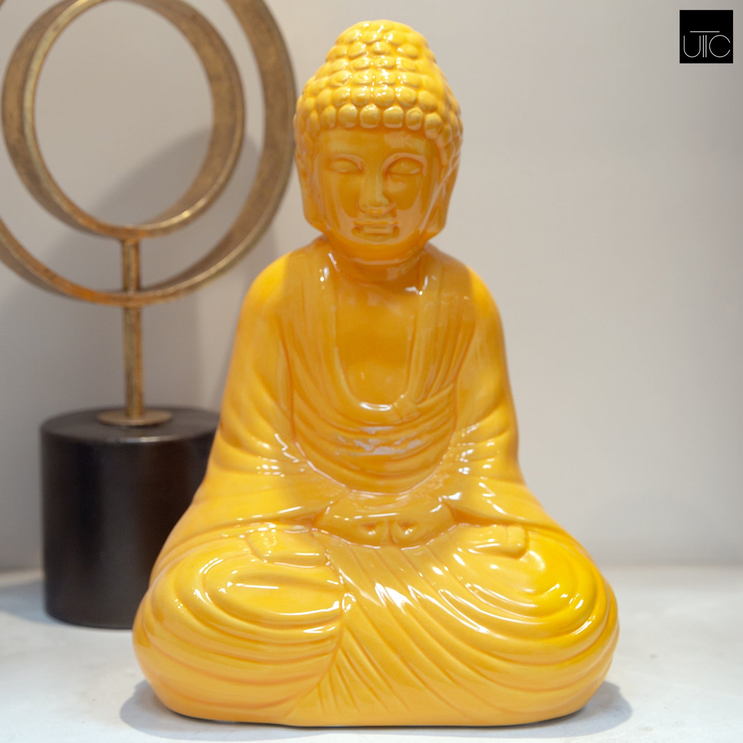 Ceramic Figurine Gloss Finish Yellow 12.5"H