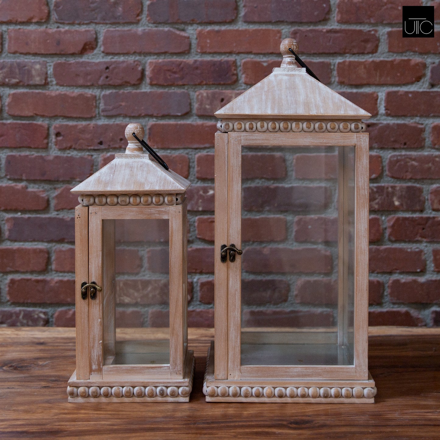 Cairo Banded Wood Lanterns (Set of 2)