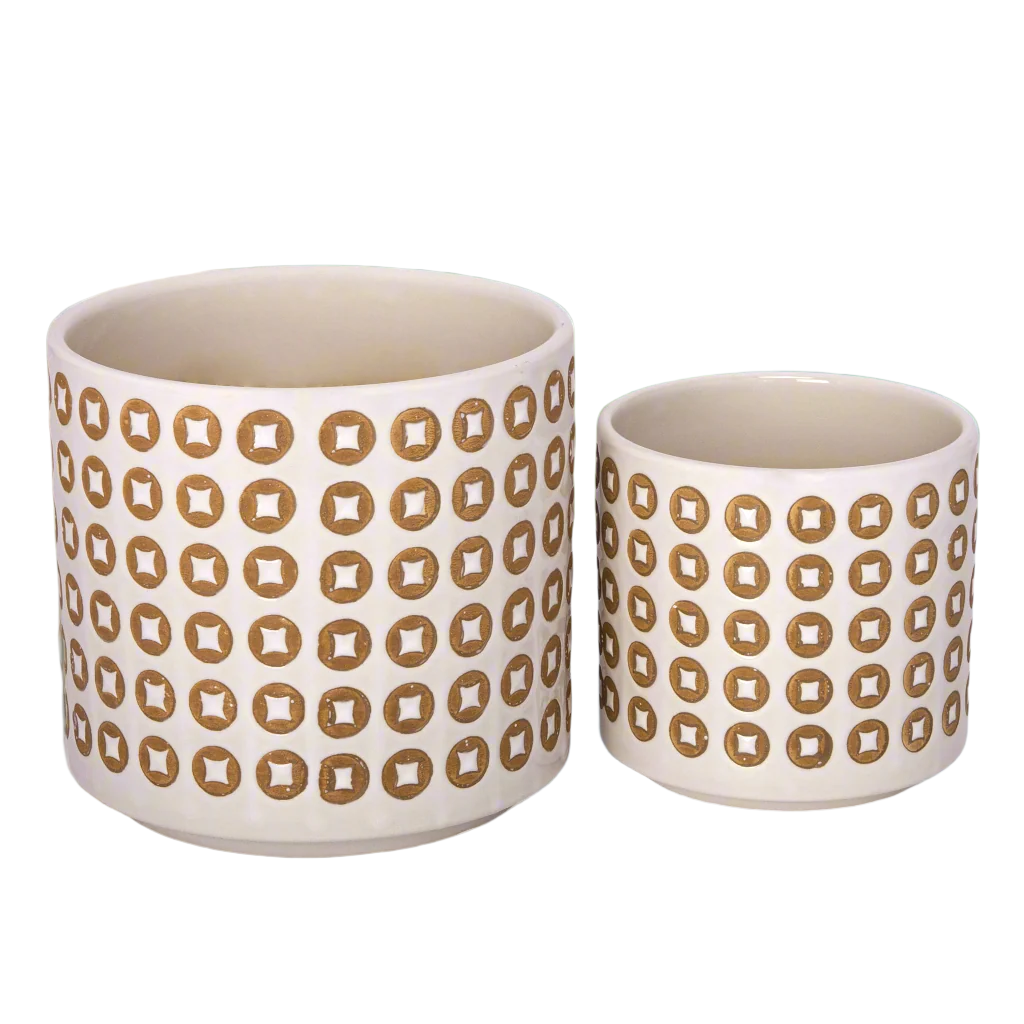 Faryn Bubble Line Ceramic Planter Set (Set of 2)