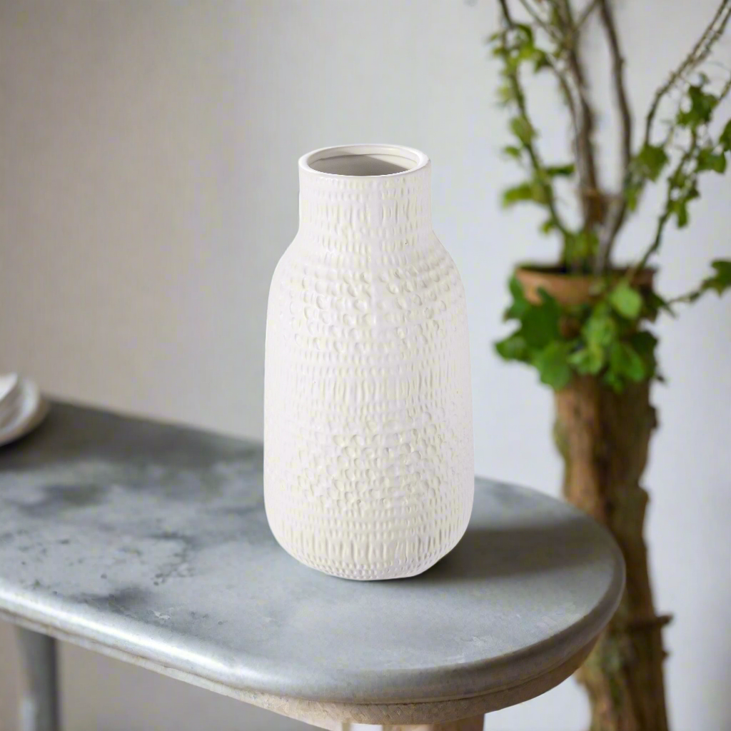 Nyla Ceramic Debossed Tribal Vase