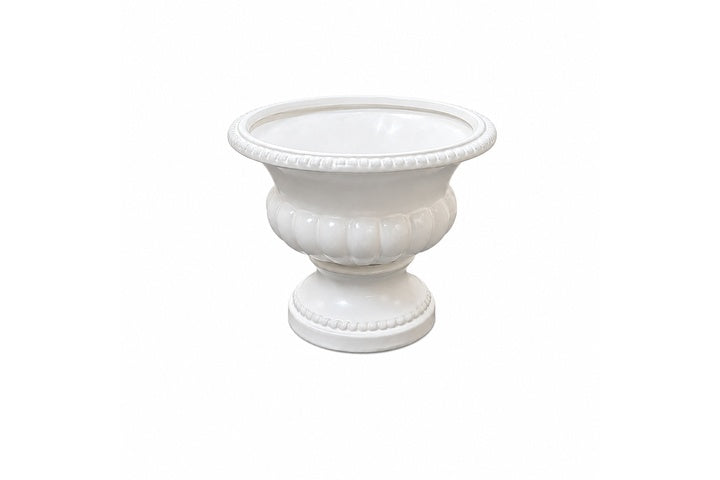 Goblet-Shaped Ceramic Flower Pot With Rope-Braid Rim and Embossed Petal Motif
