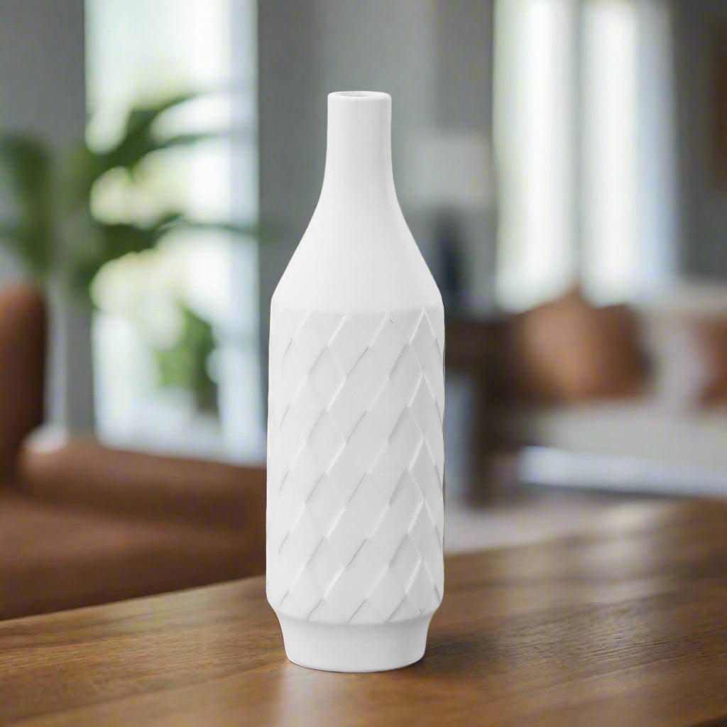 Fayne Embossed Diamond Ceramic Bottle Vase