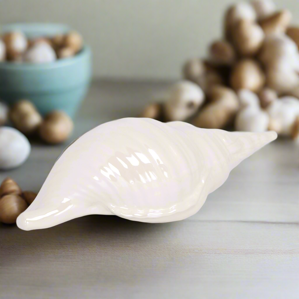 Nerala White Ceramic Conch Decor