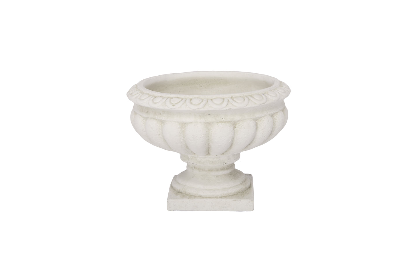 Cement Low Classic Urn Vase LG Antique White Wash