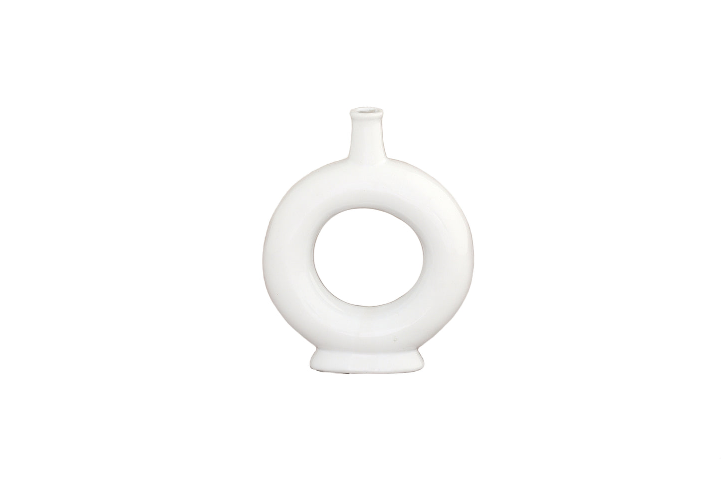 Ceramic Ring Vase Gloss Finish White-8.00"H