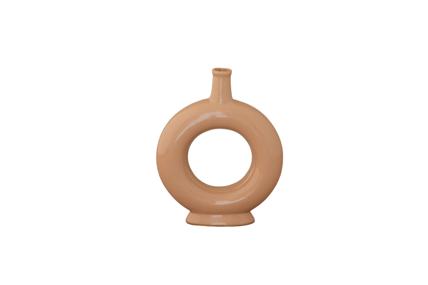 Ceramic Oval Ring Vase Gloss Finish Peach