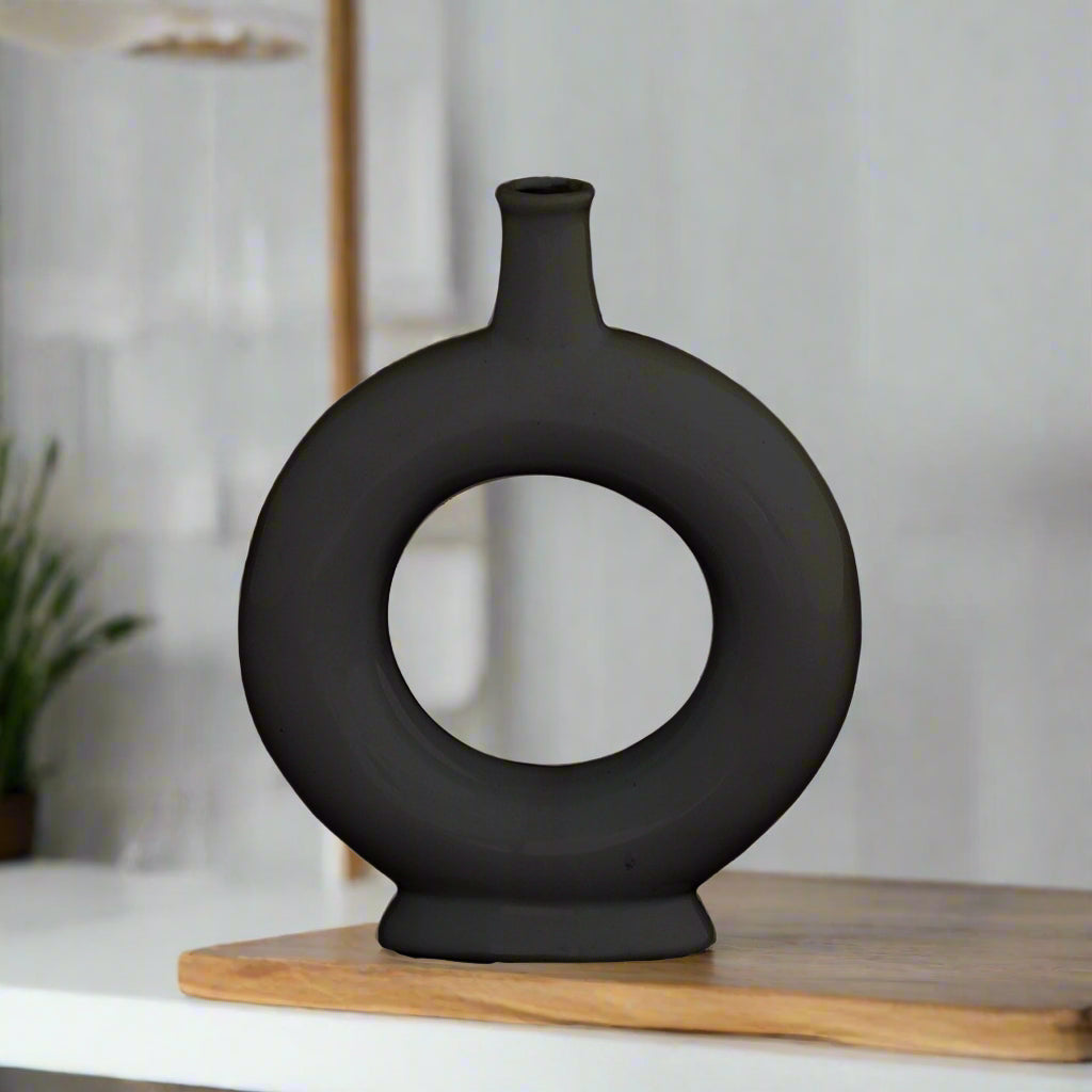 Halden Black Ceramic Ring Vase