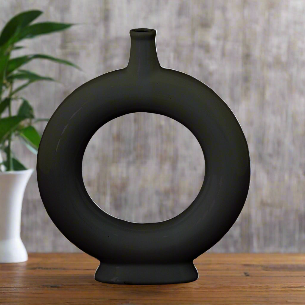Halden Black Ceramic Ring Vase