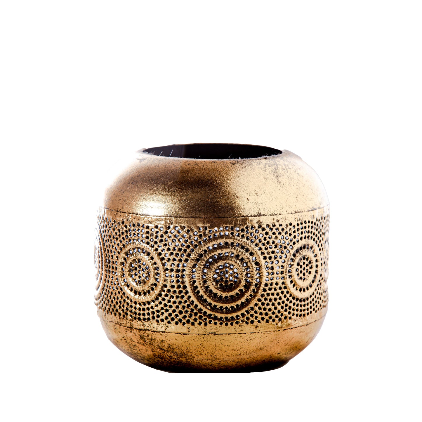 Olea Metal Round Candle Holder with Banded Pinhole Pattern