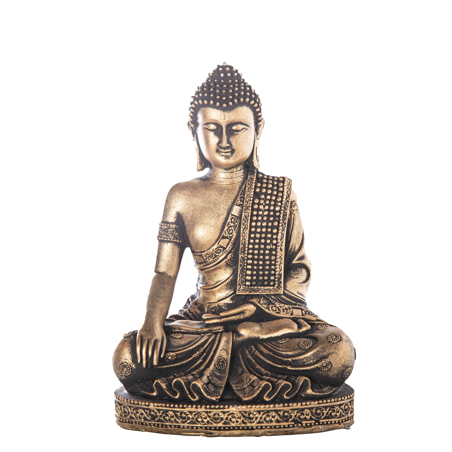 Deirdre Cement Meditating Buddha Figurine in Bhumisparsha Mudra with Shoulder Sash on Base