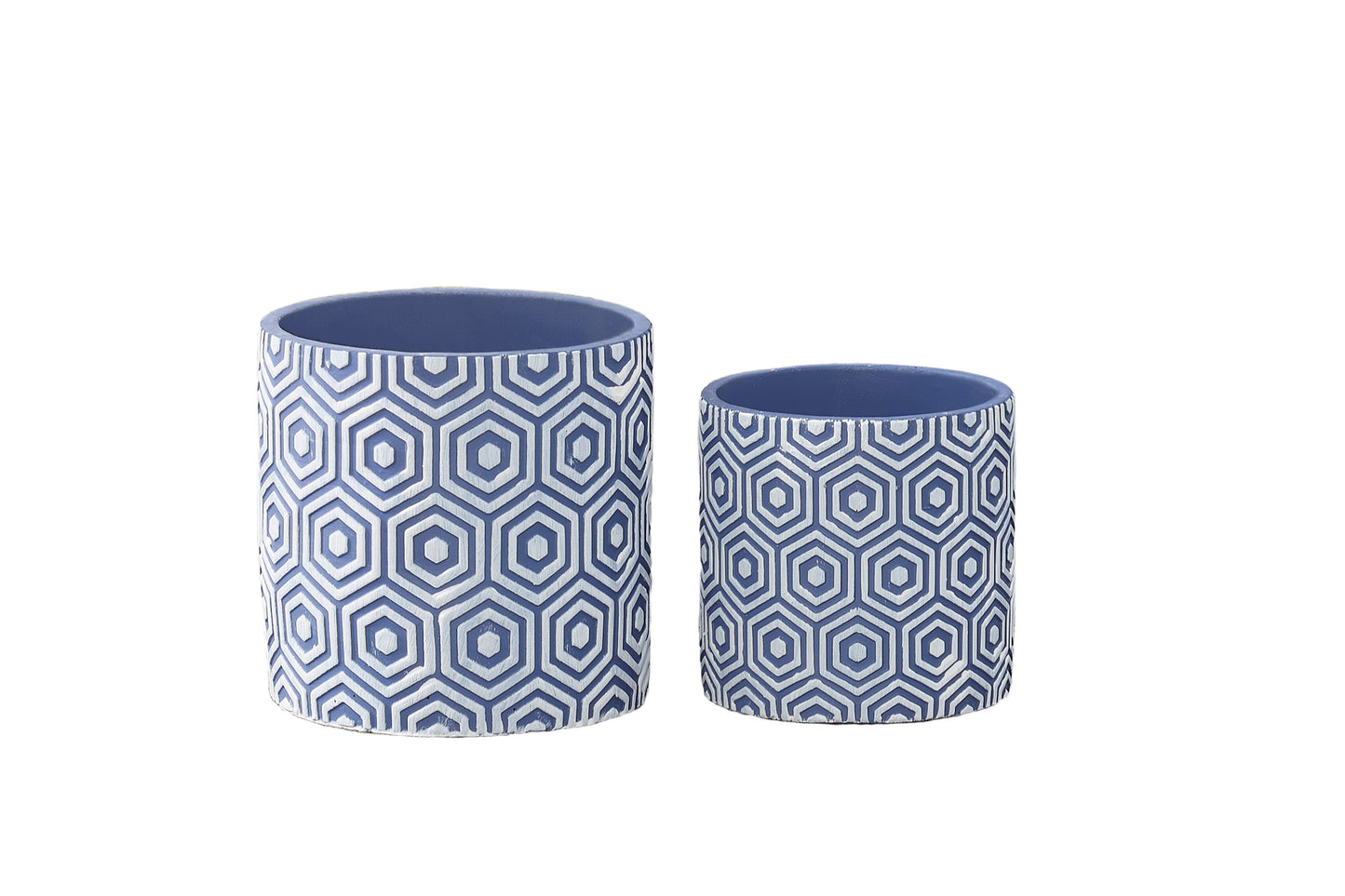 Cement Round Pot Painted Finish Blue-5.00"H -37