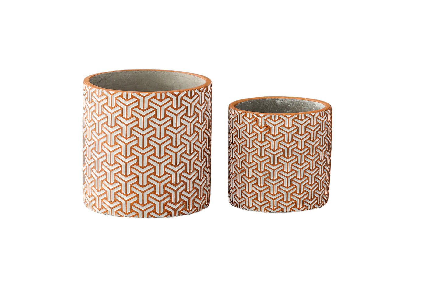 Cement Round Pot Painted Finish Amber Orange-5.00"H -36