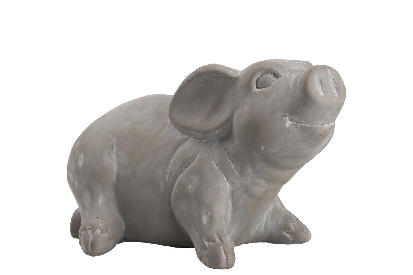 Terracotta Pig Figurine Coated Finish Gray-5"H