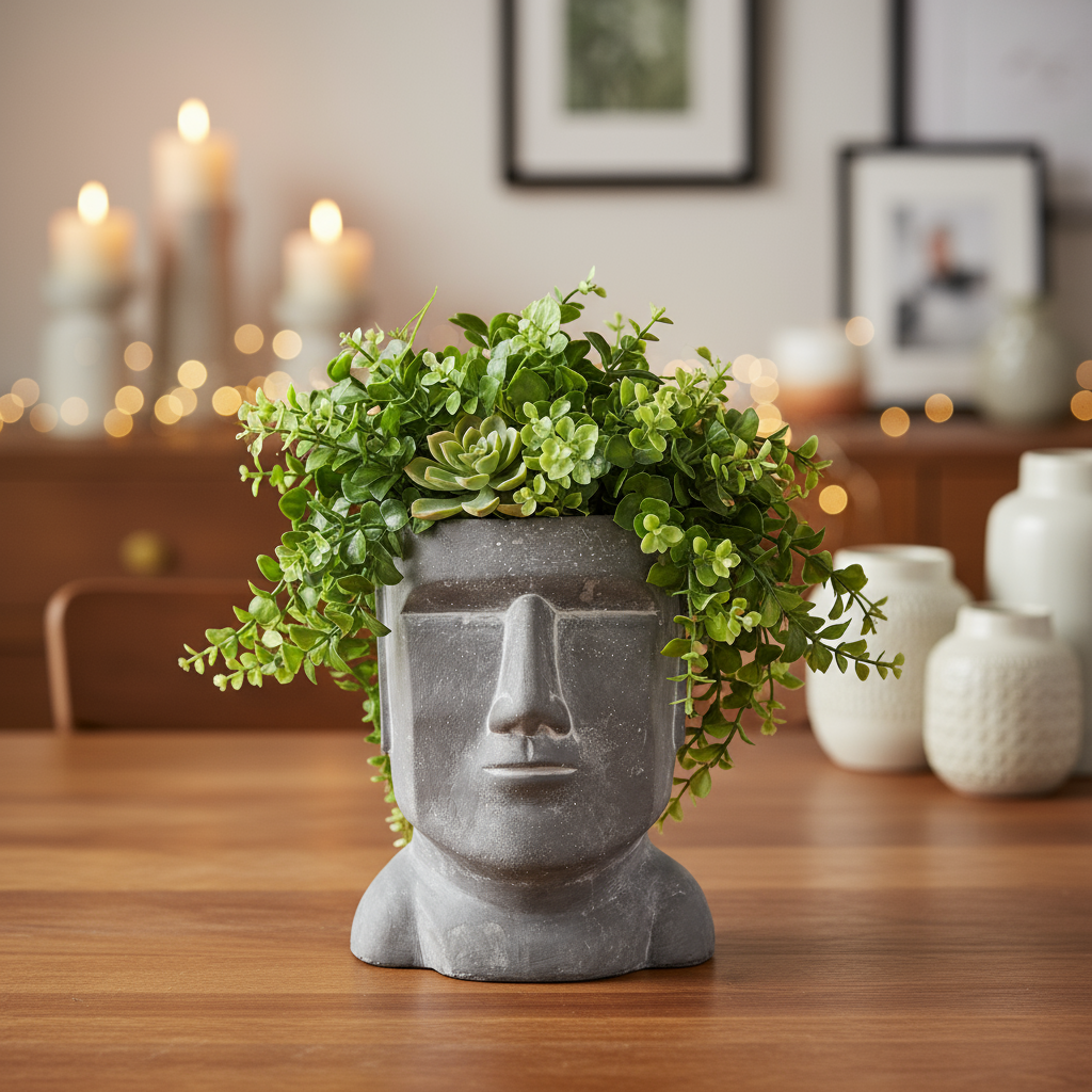 Jazlyn Cement Easter Island Head Pot