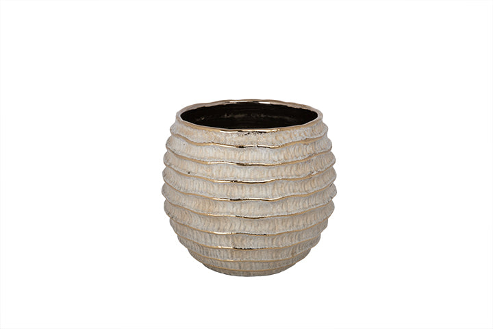 Stoneware Horizontal Pot Gray & Gold