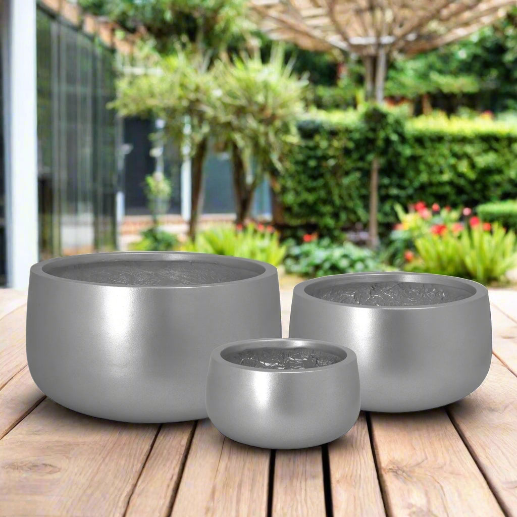 Nadene Silver Fiberclay Planter Set (Set of 3)