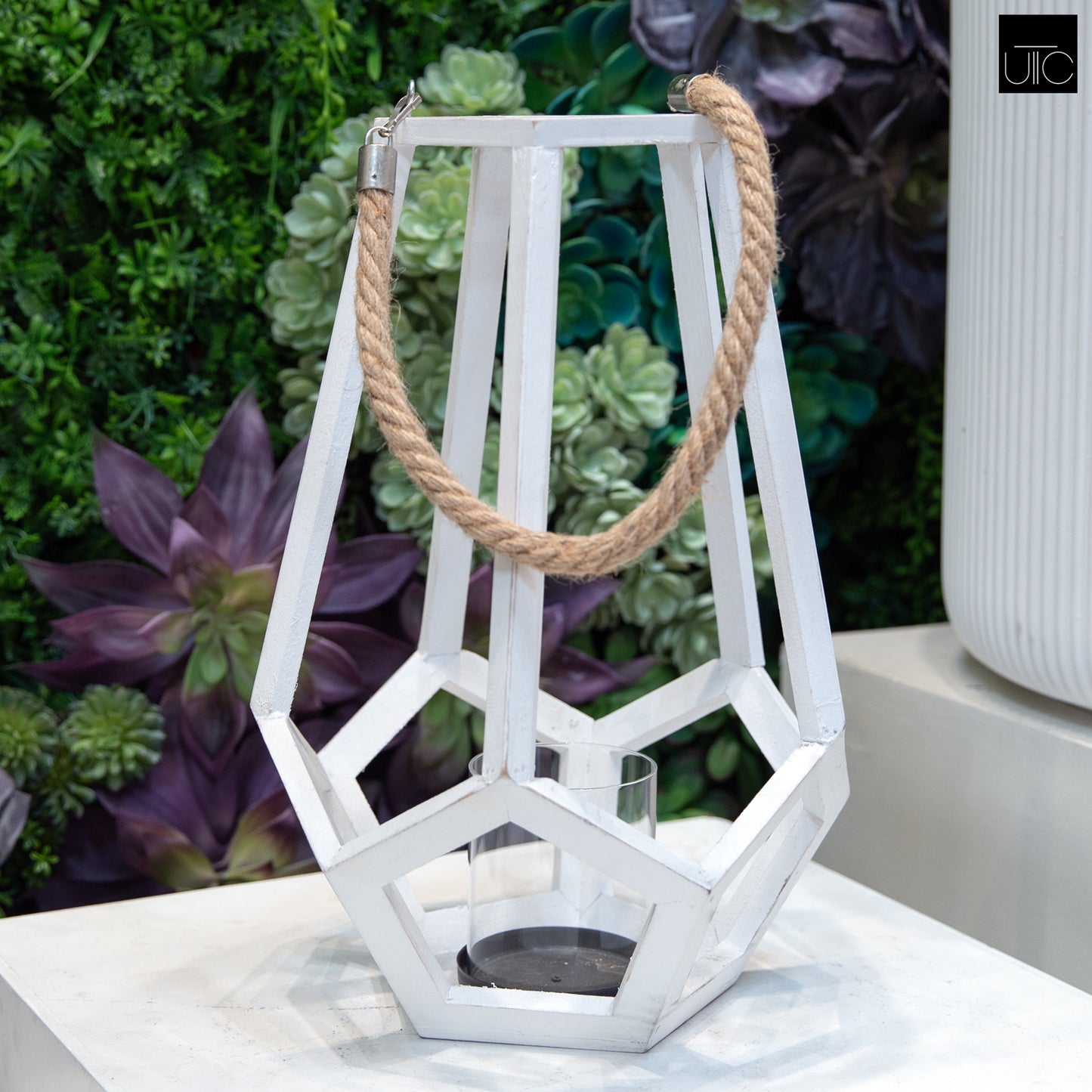 Kass Round White Wood Lantern