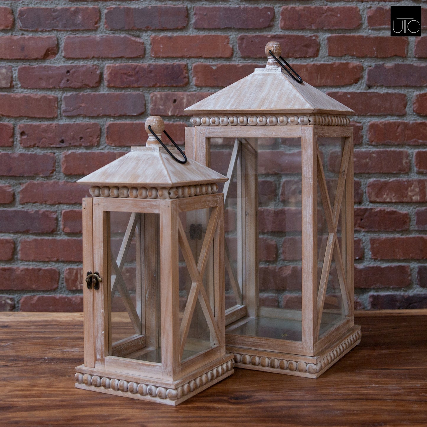 Cairo Banded Wood Lanterns (Set of 2)