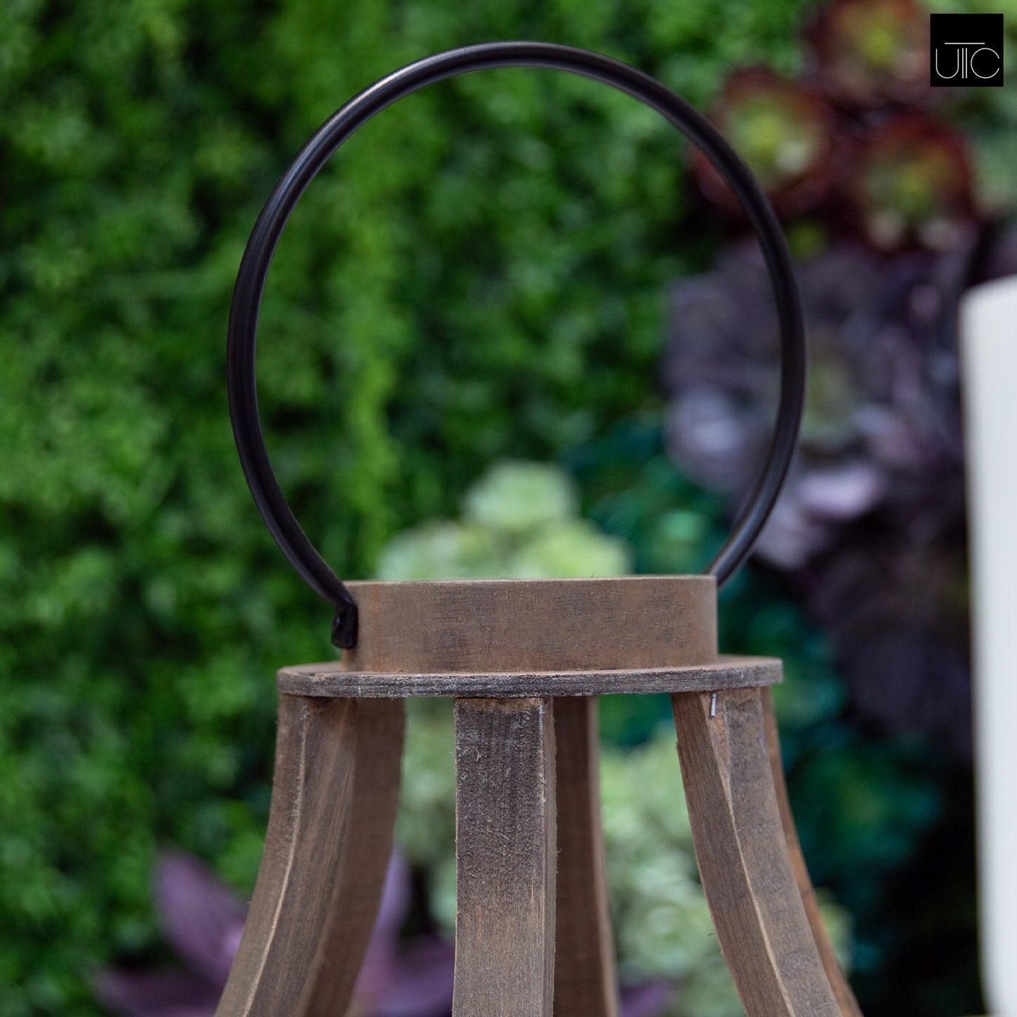 Malen Bellied Wood Lantern With Ring Handle
