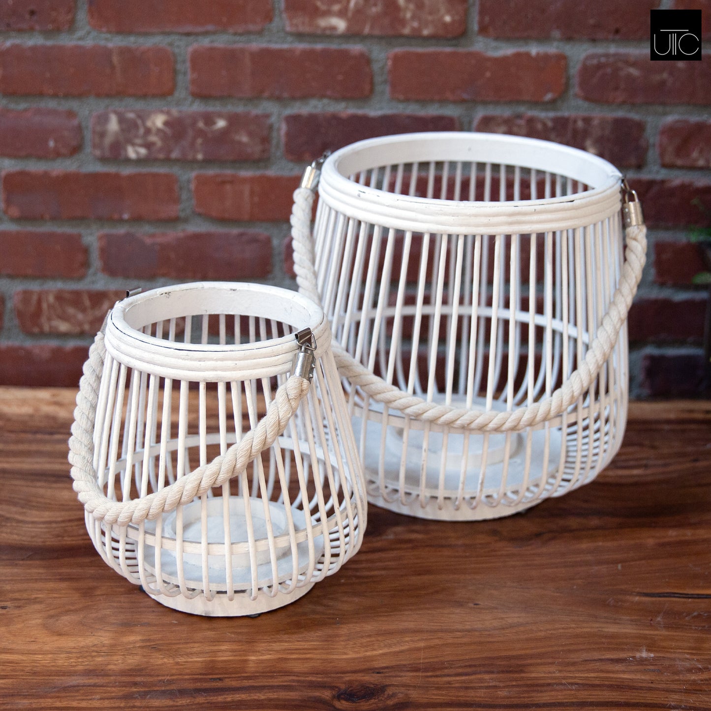Bamboo Lantern Painted Finish White 11.5"H