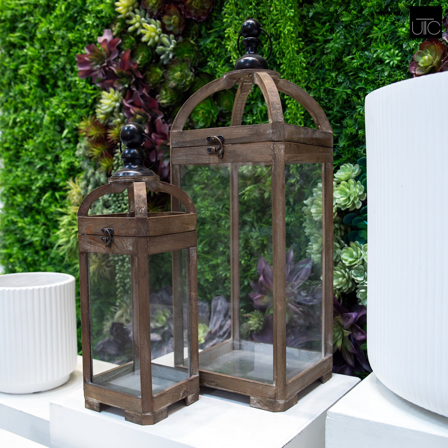 Roystan Glass Frame Wood Lanterns (Set of 2)