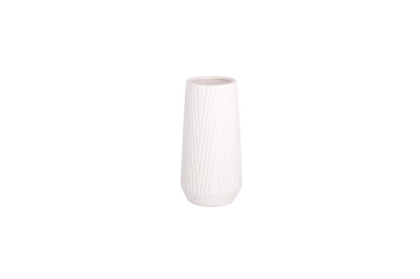 Ceramic Round Cylinder Vase Matte Finish White-8.00"H