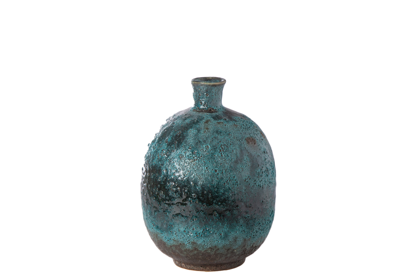 Ceramic Round Bellied Organic Vase Gloss Finish Dark Cadet Blue-8.00"H