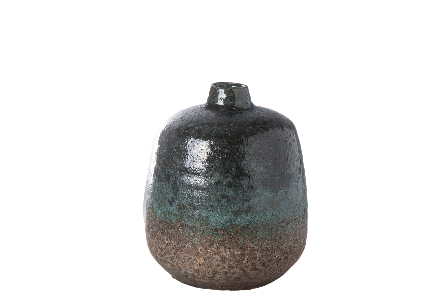 Ceramic Round Bellied Organic Vase Gloss Finish Dark Cadet Blue-7.75"H