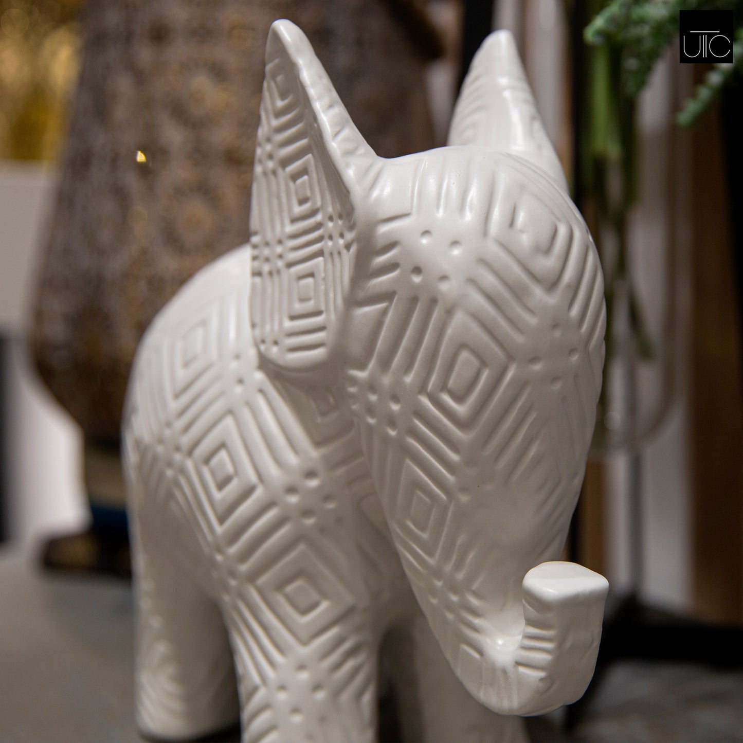 Ceramic Standing Elephant Figurine Matte Finish White