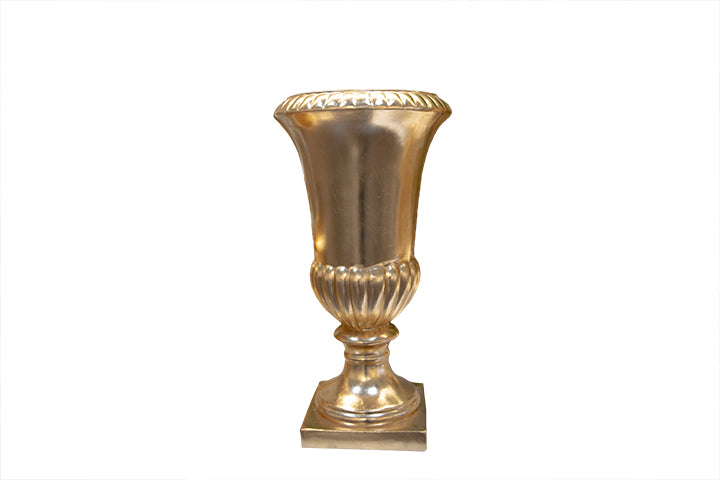 Fluted-Pedestal Fiber Glass Urn With Detailed Rim and Squared Base