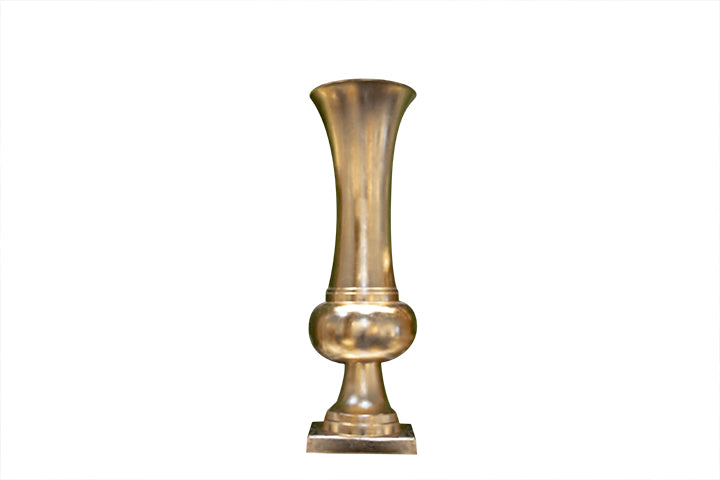 Bulbous-Pedestal Fiber Glass Urn With Square Base and Flared Top
