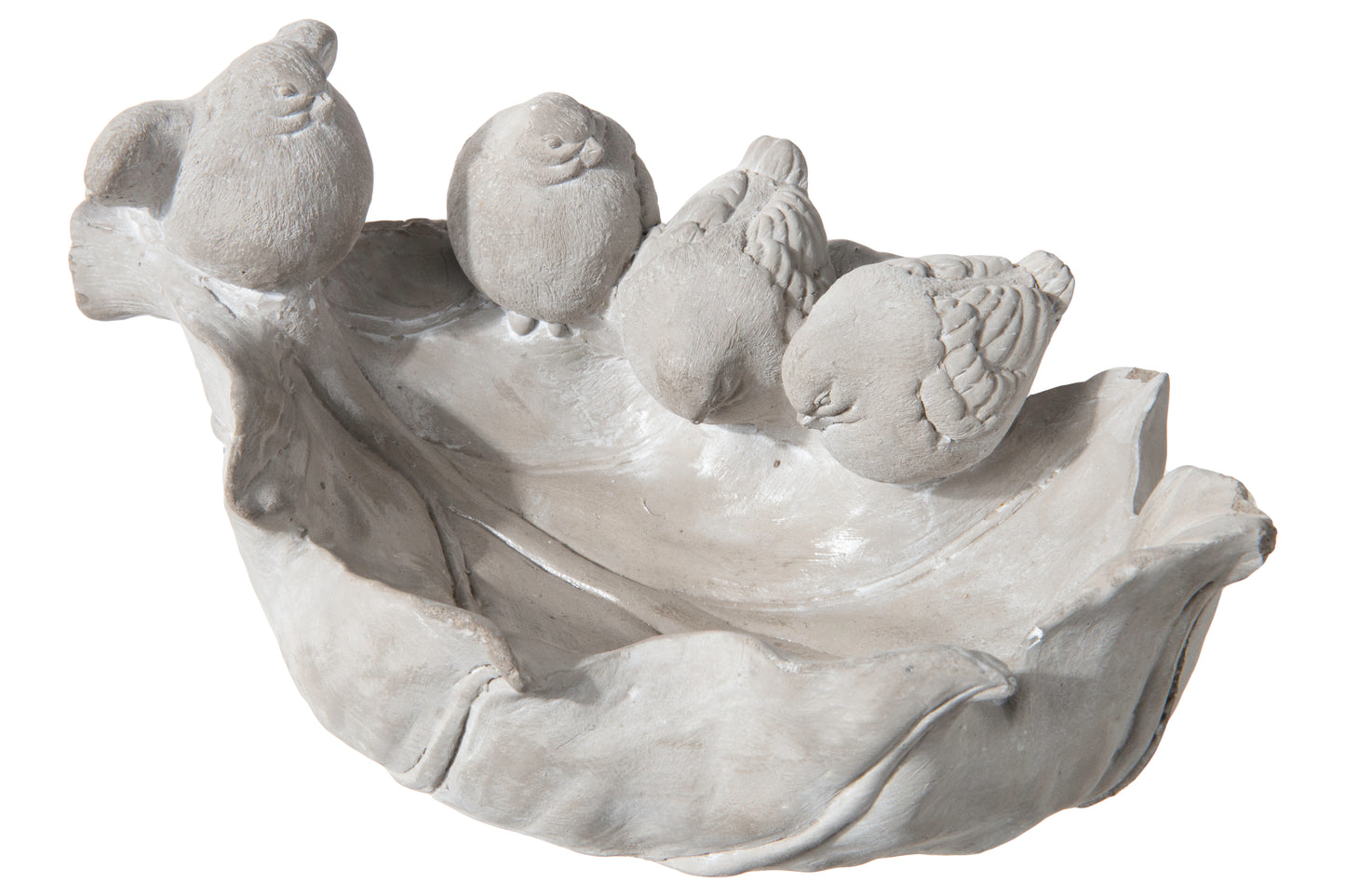 Cement Birch Leaf Molded Bird Bath Concrete Finish Gray-4.75"H