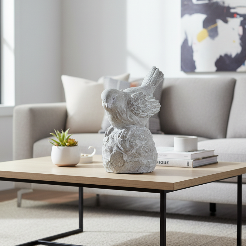 Noley Downward Gaze Cement Bird Figurine