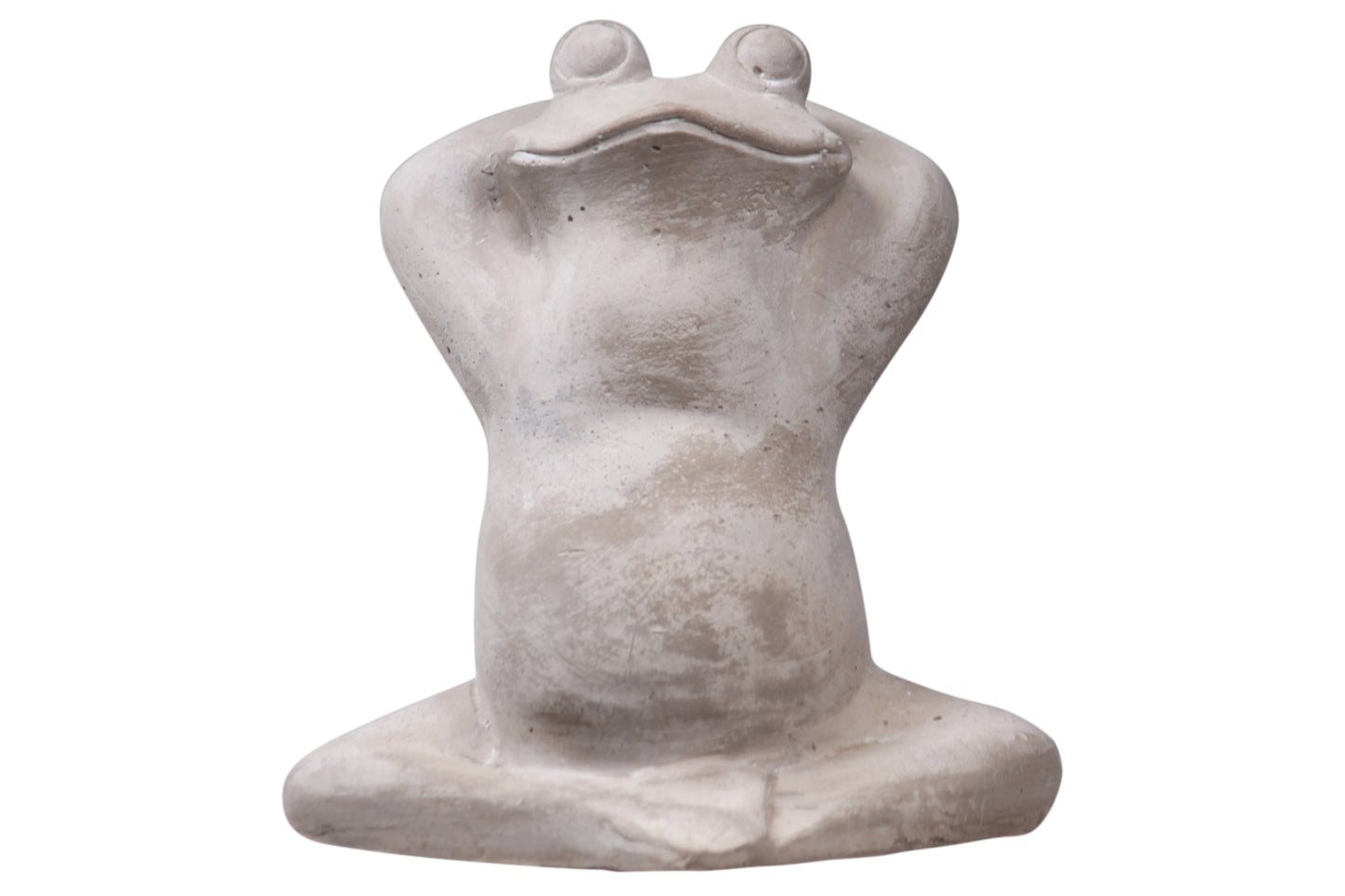 Cement Sitting Frog Statue with Arms behind the Head Washed Finish Gray-7.75"H