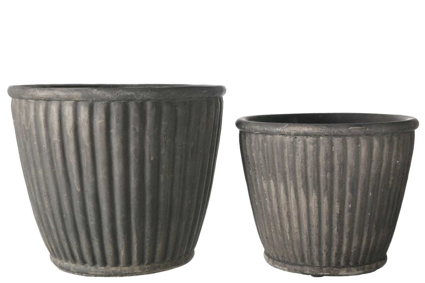 Cement Round Pot Distressed Finish Gray-6.75"H