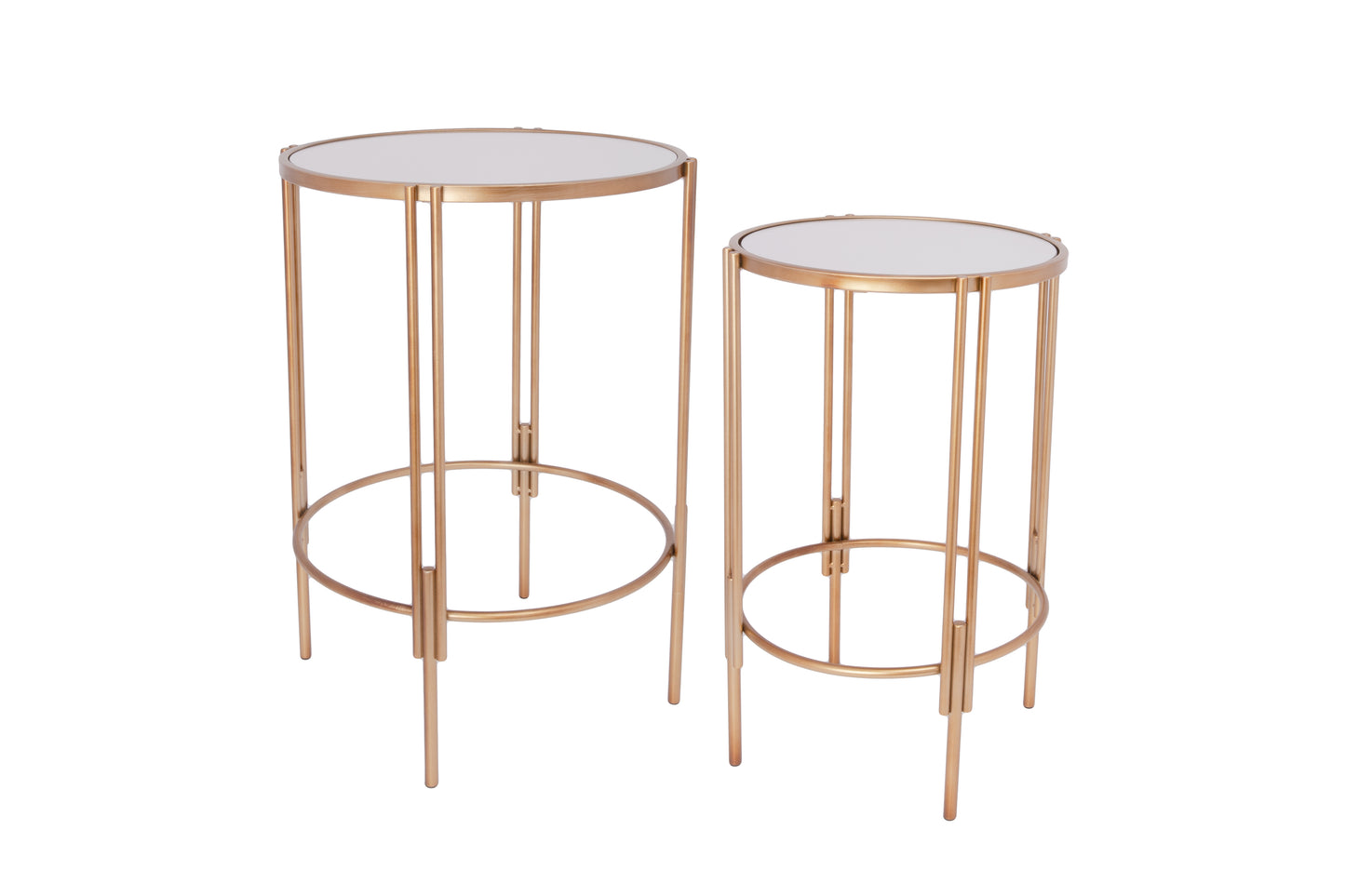 Metal Table with Mirror Top Set of Two Gold