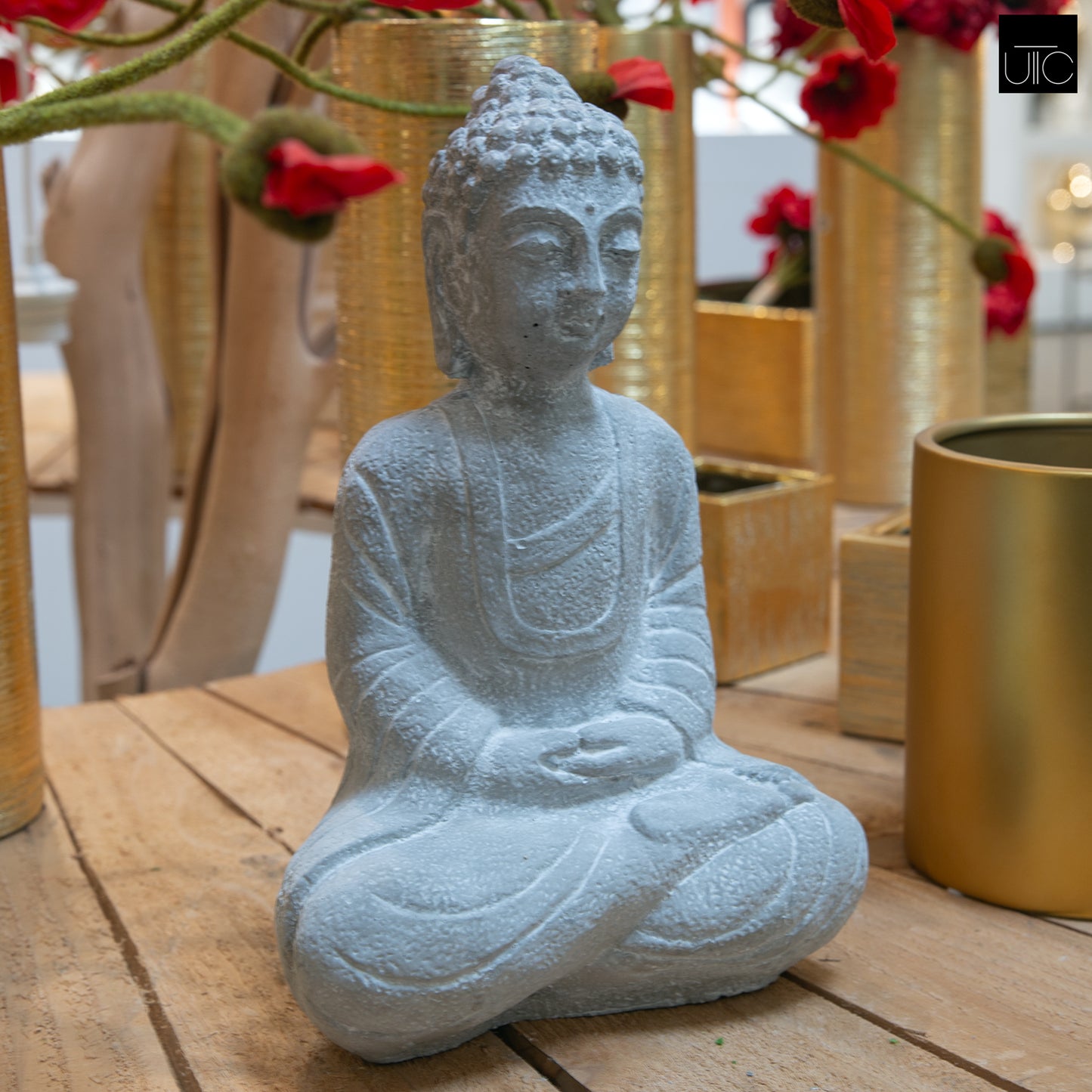 Cement Figurine Washed Concrete Finish White 13.5"H
