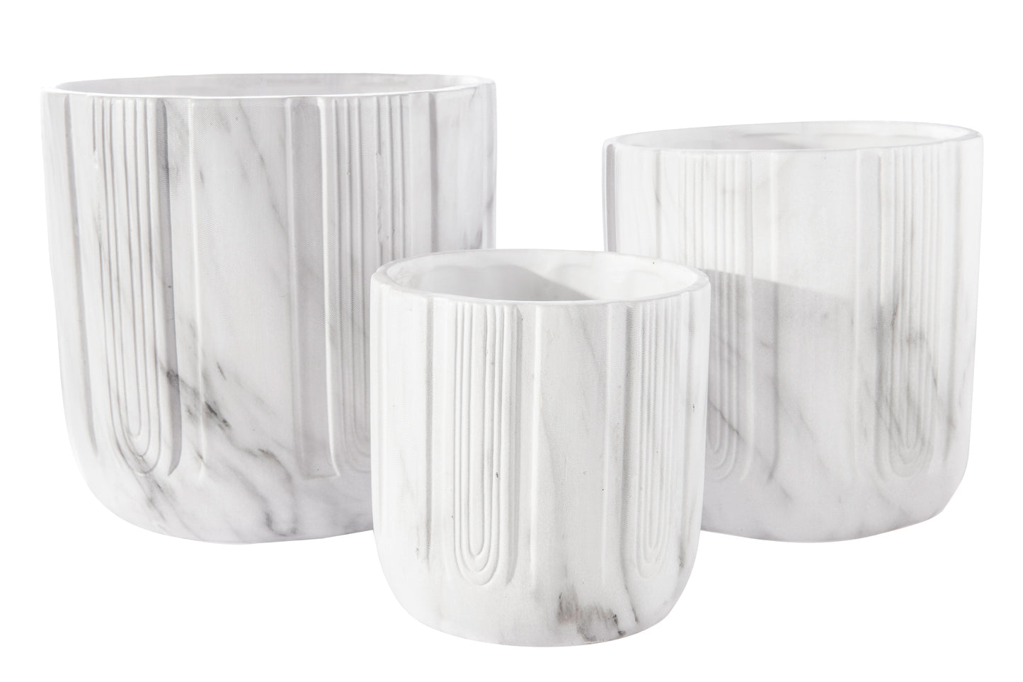 Ceramic Round Pot Marble Finish White-7.50"H -167