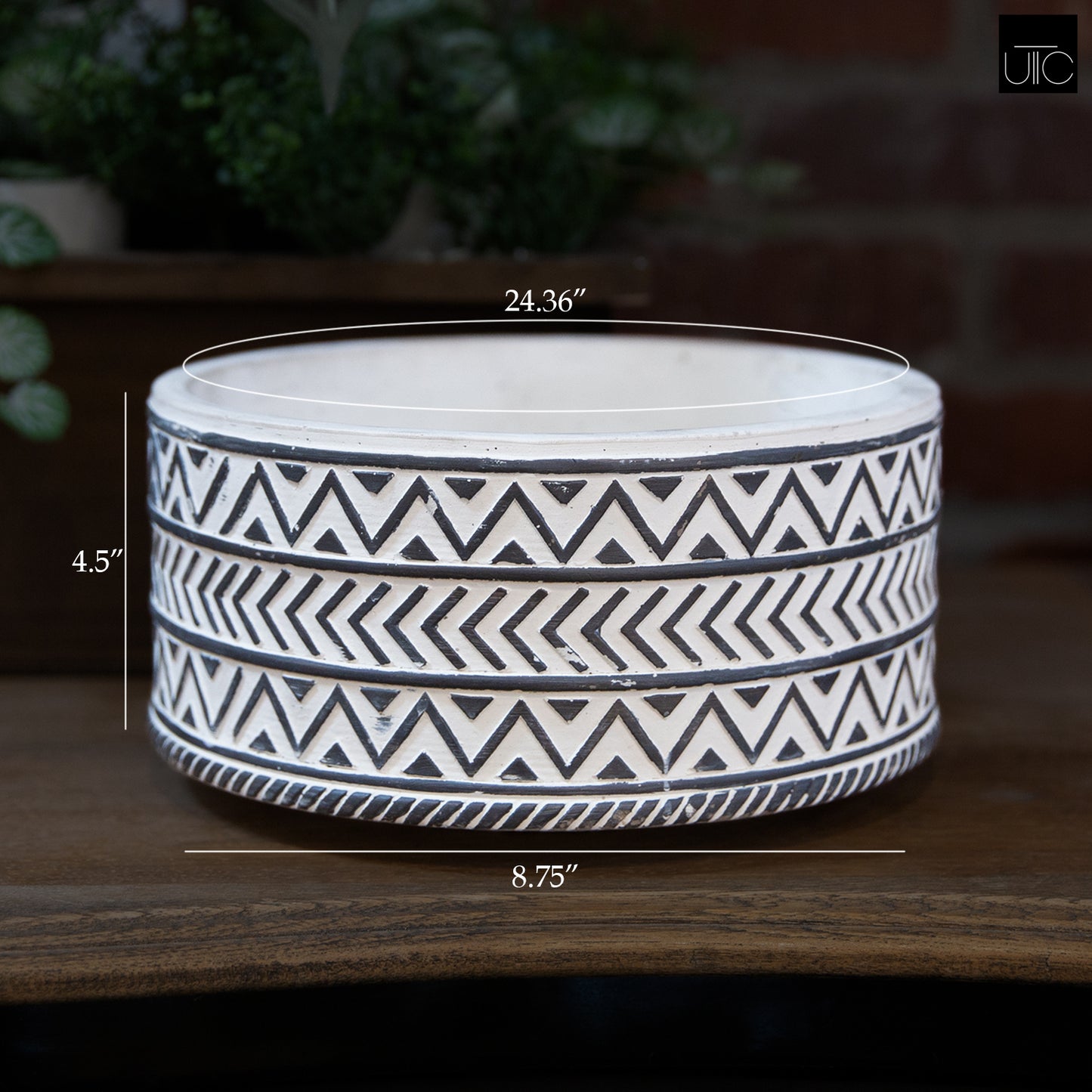 Ceramic Pot Washed Finish Black, White-4.5"H