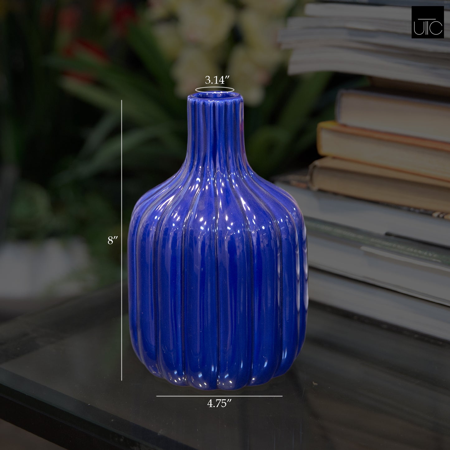 Ceramic Round Bottle Vase Gloss Finish Cobalt