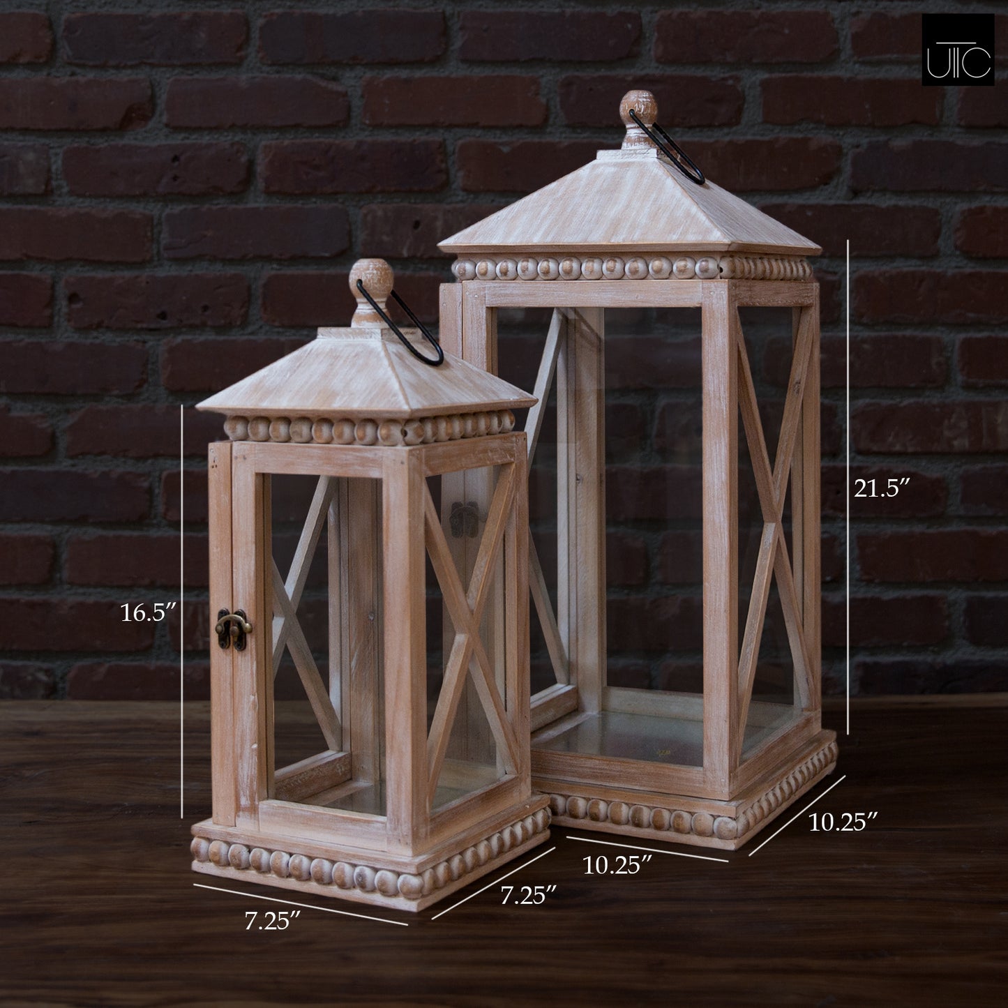 Cairo Banded Wood Lanterns (Set of 2)