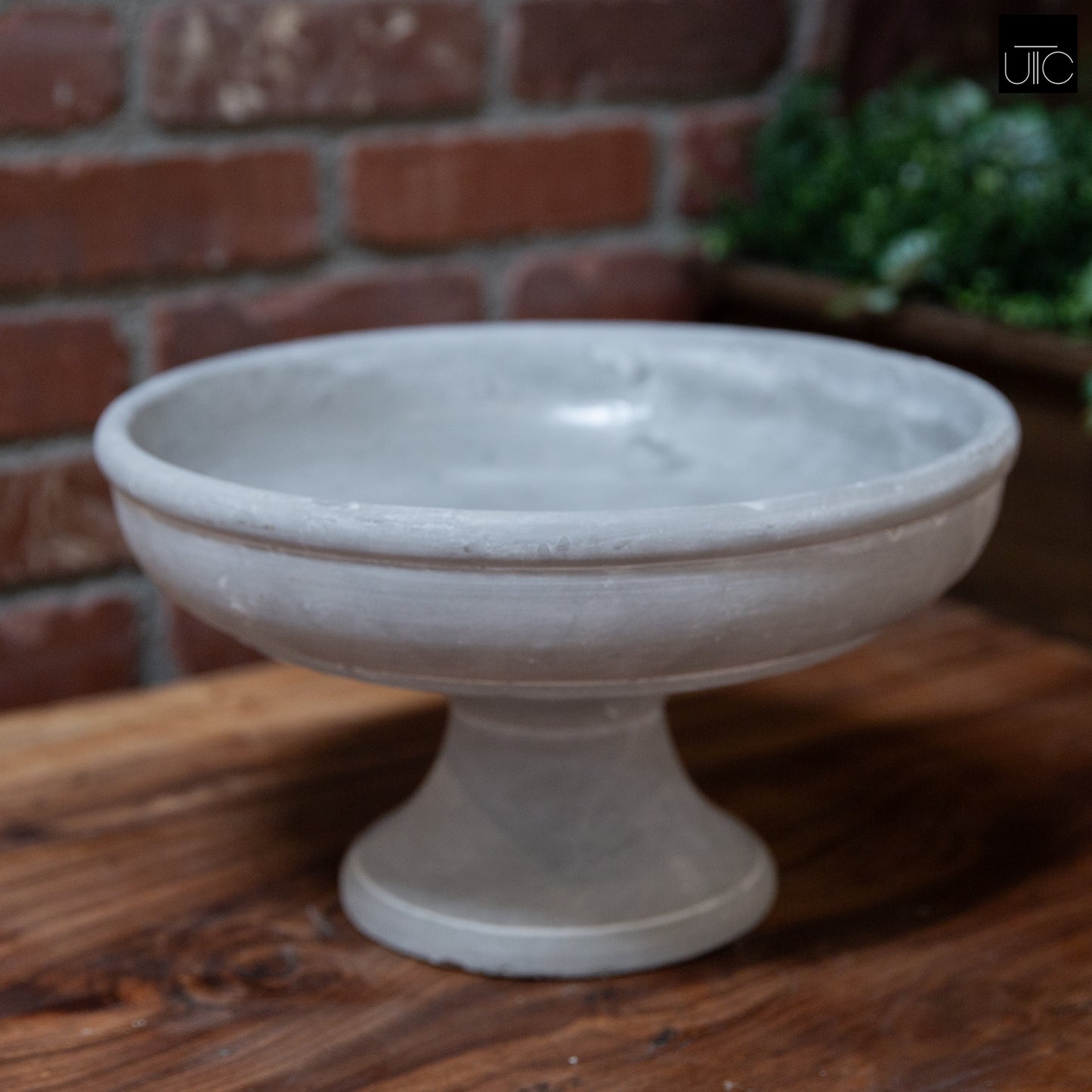 Cement Compote Bowl On Stand Large  Concrete Finish Gray