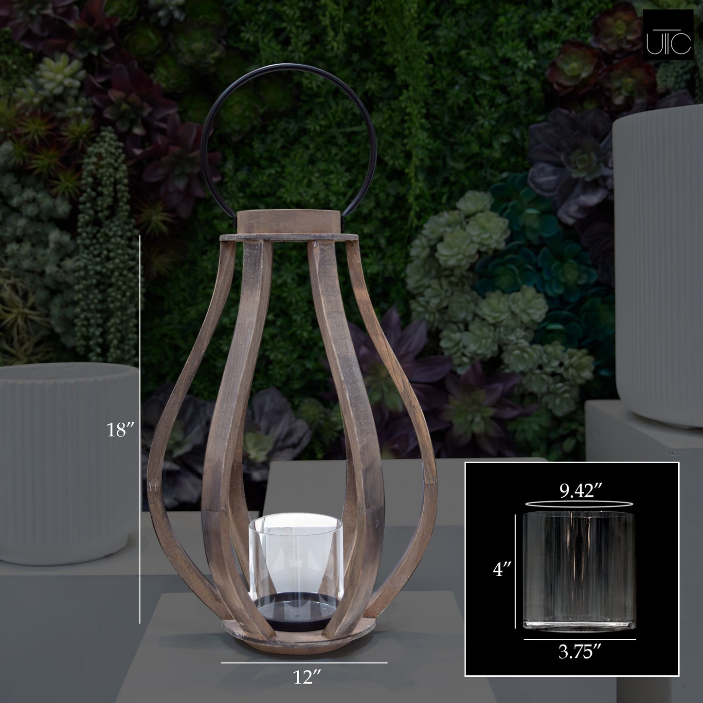 Malen Bellied Wood Lantern With Ring Handle