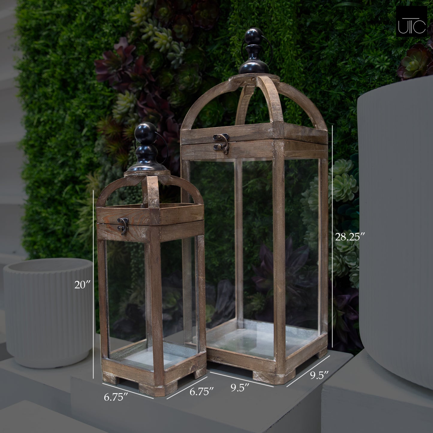 Roystan Glass Frame Wood Lanterns (Set of 2)