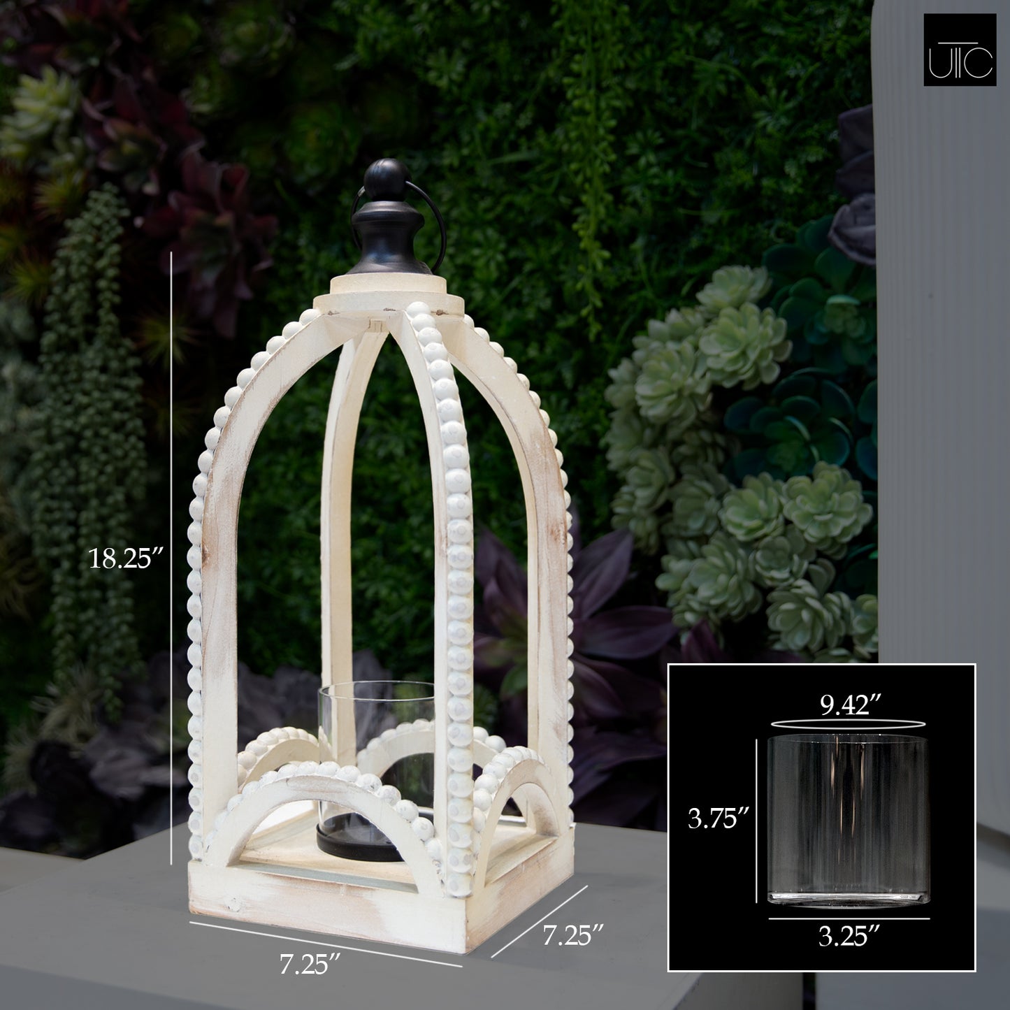 Mavis Beaded Edge Wood Lantern