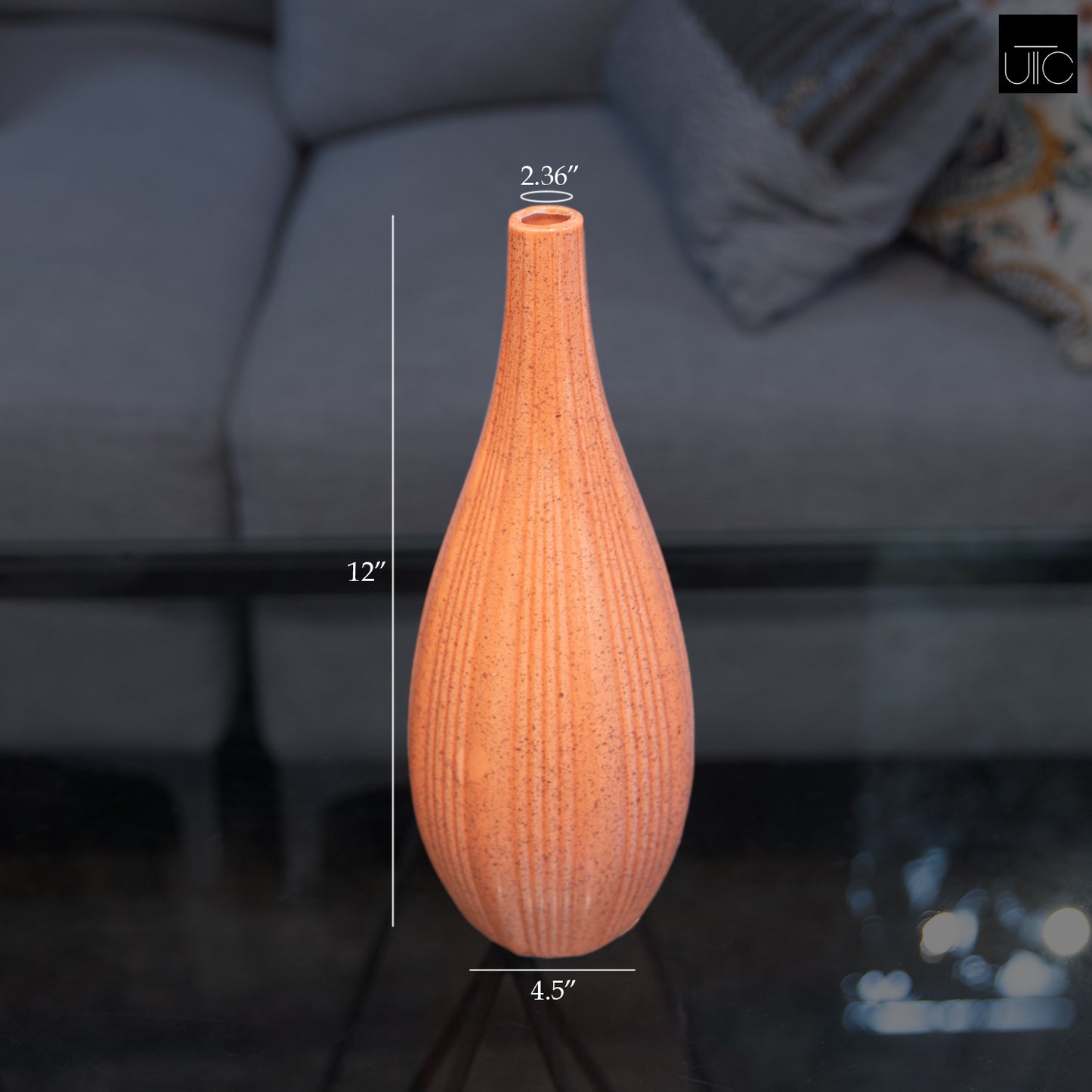 Kiki Ceramic Slim Round Bottle Vase with Embossed Column Design Body