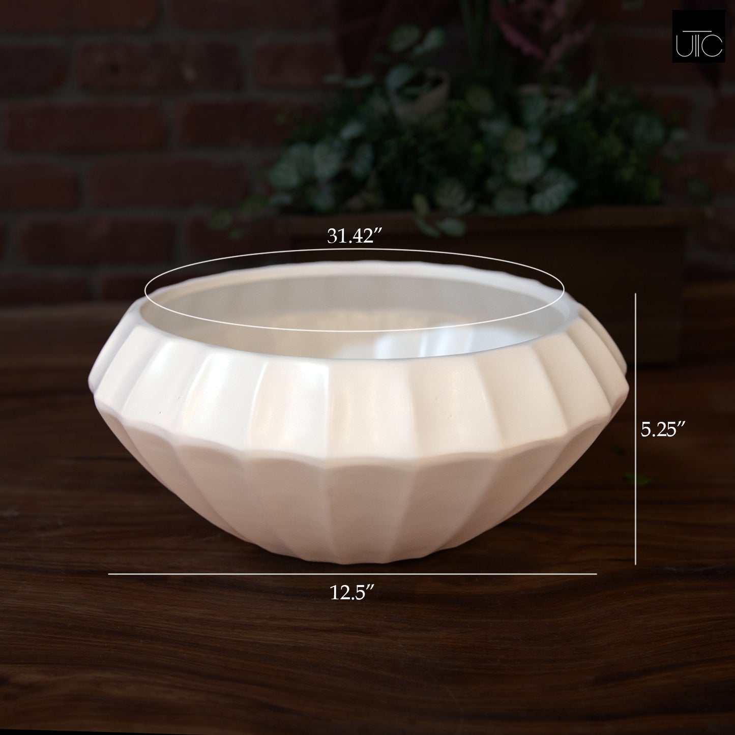 Arwyn White Ceramic Ripped Round Pot
