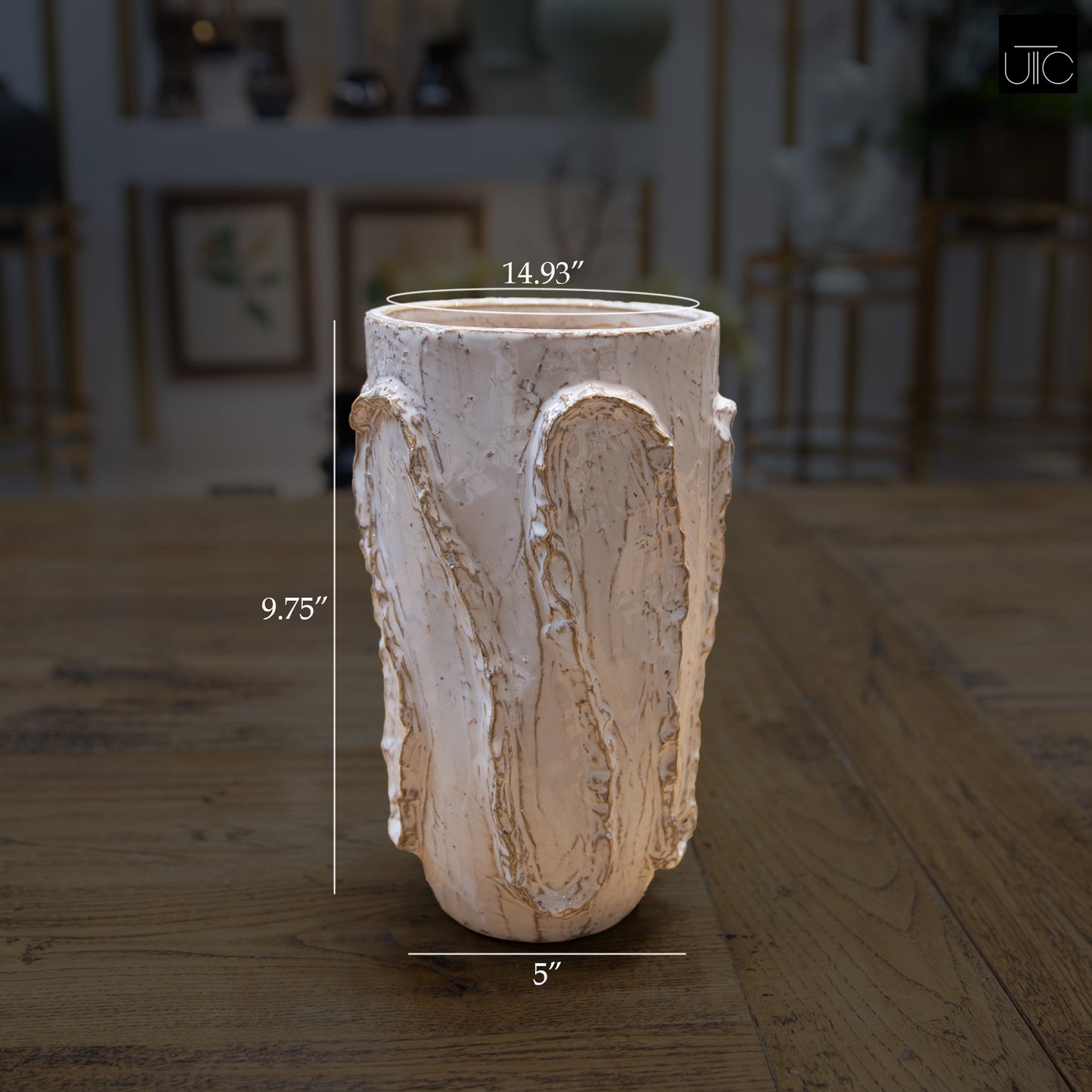 Ceramic Cylinder Vase Finish White And Beige