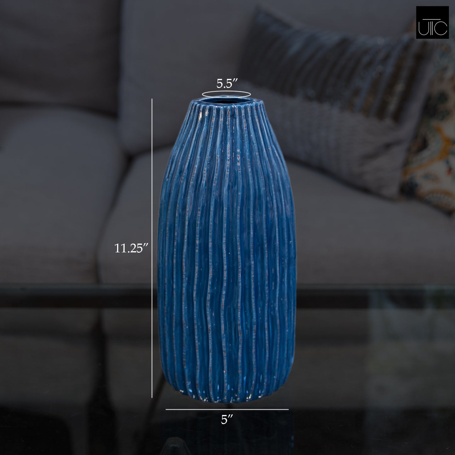 Ceramic Vase Gloss Finish Blue-11.25"H -248